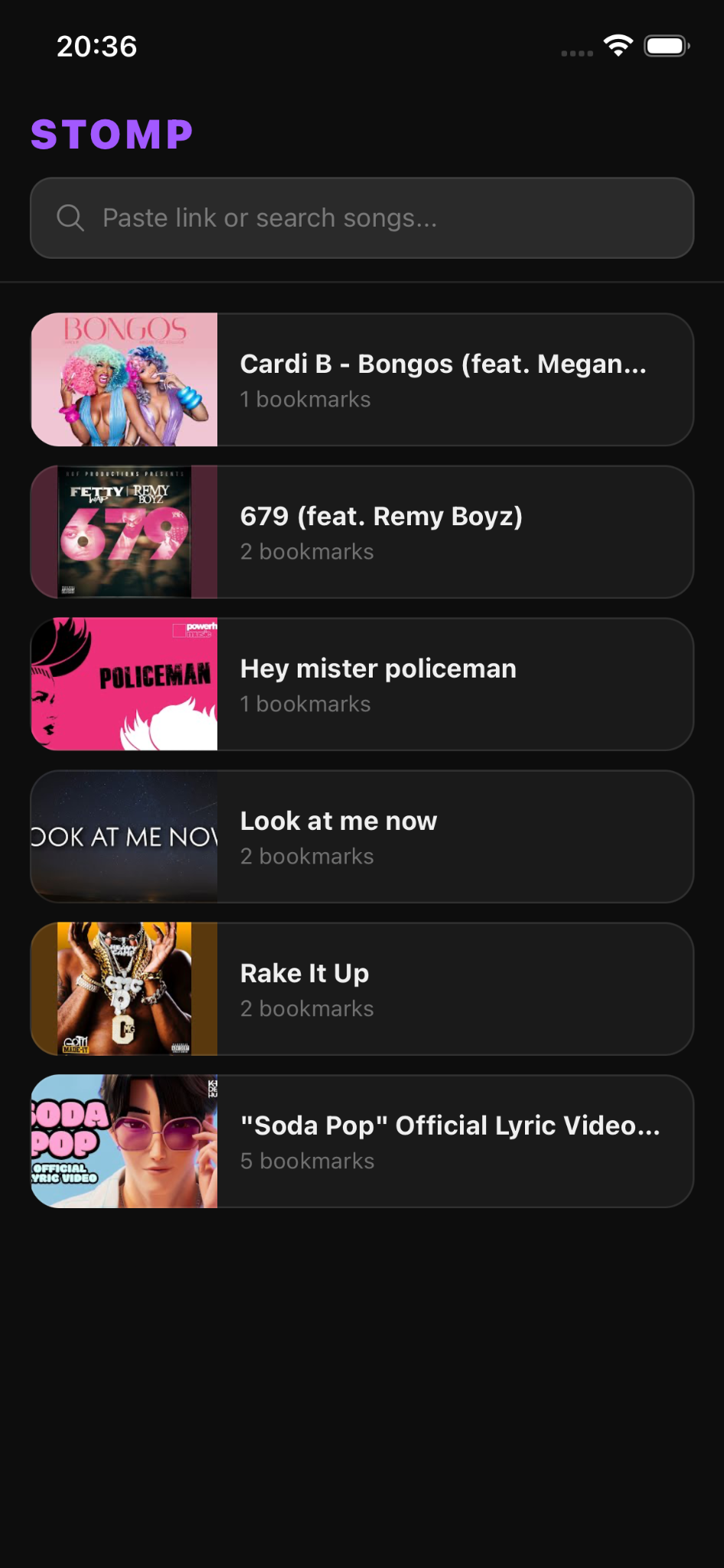 Stomp song list